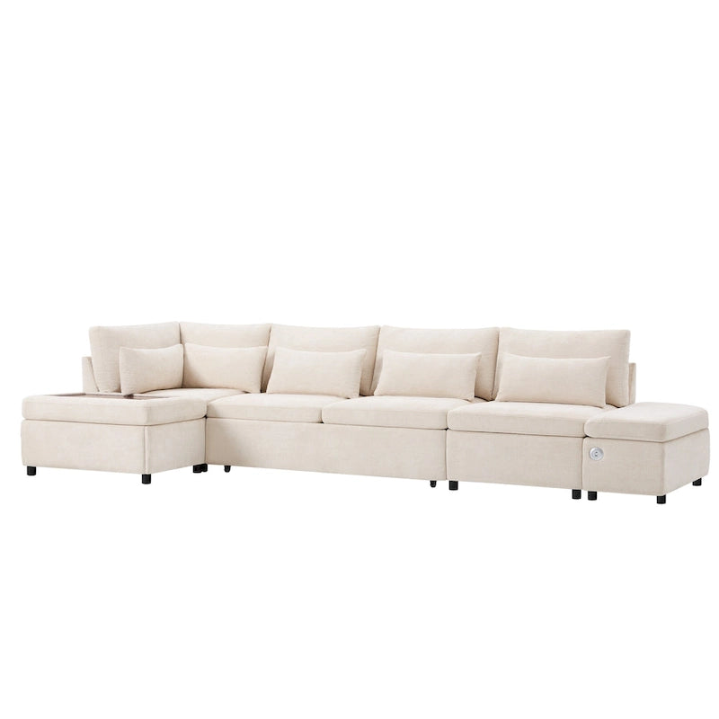 Canapé d'angle convertible modulaire Chenille avec pouf de rangement