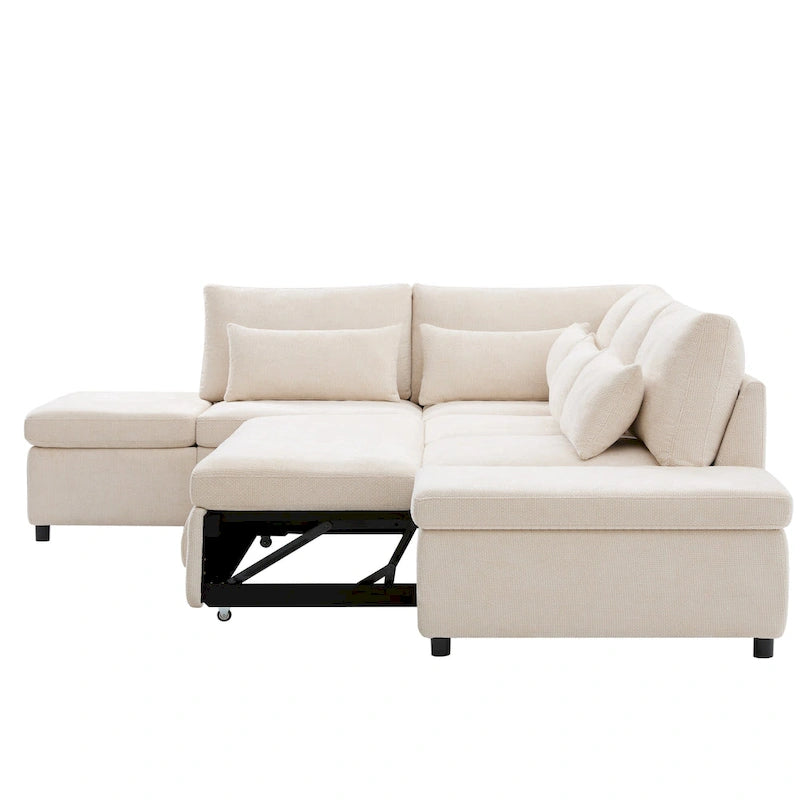 Canapé d'angle convertible modulaire Chenille avec pouf de rangement