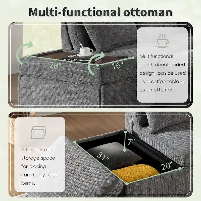 Canapé d'angle convertible modulaire Chenille avec pouf de rangement