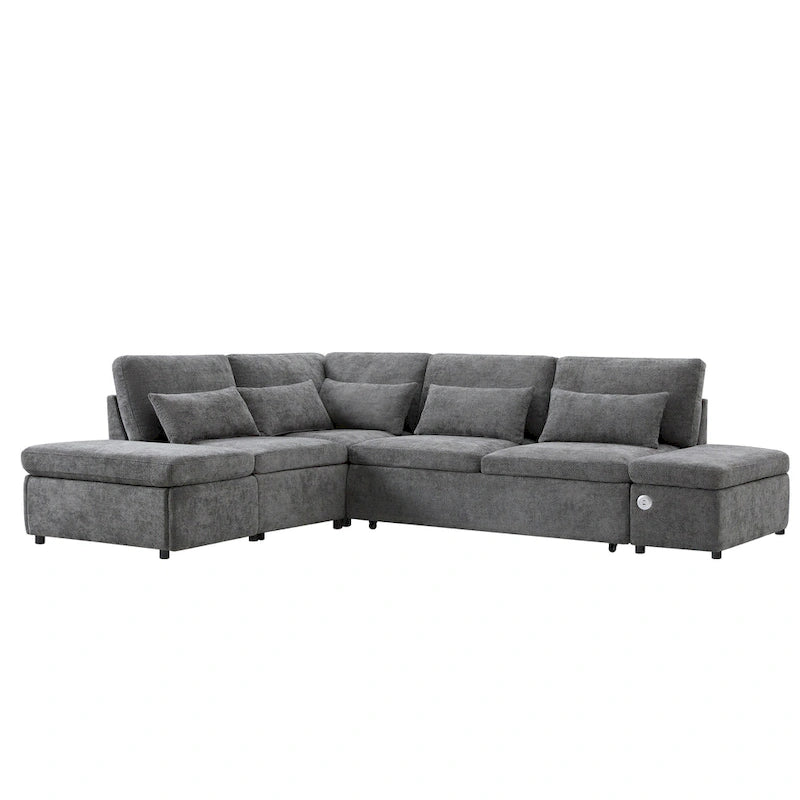 Canapé d'angle convertible modulaire Chenille avec pouf de rangement