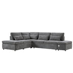 Canapé d'angle convertible modulaire Chenille avec pouf de rangement