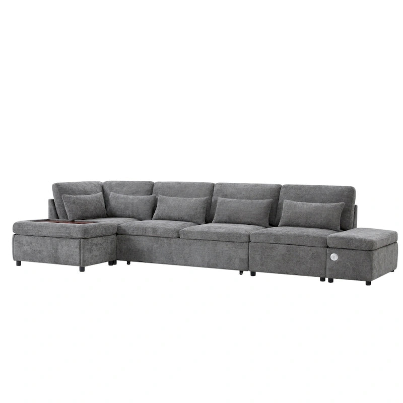 Canapé d'angle convertible modulaire Chenille avec pouf de rangement