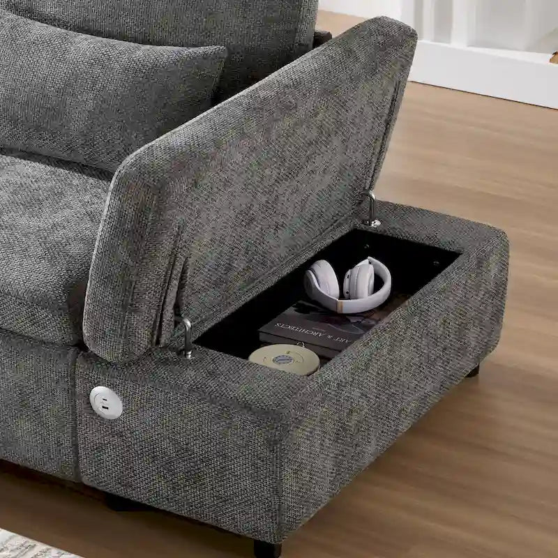 Canapé d'angle convertible modulaire Chenille avec pouf de rangement