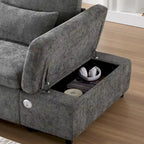 Canapé d'angle convertible modulaire Chenille avec pouf de rangement