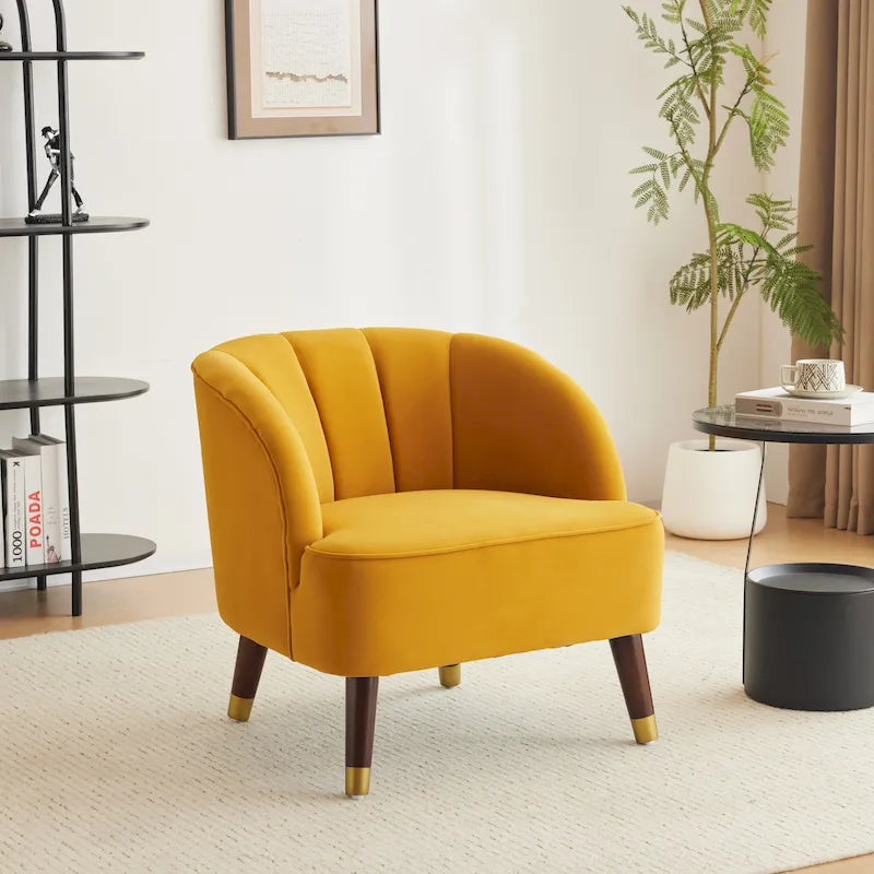 Fauteuil d'appoint en velours de 71,75 cm avec dossier capitonné et pieds en bois d'hévéa | 4 coloris