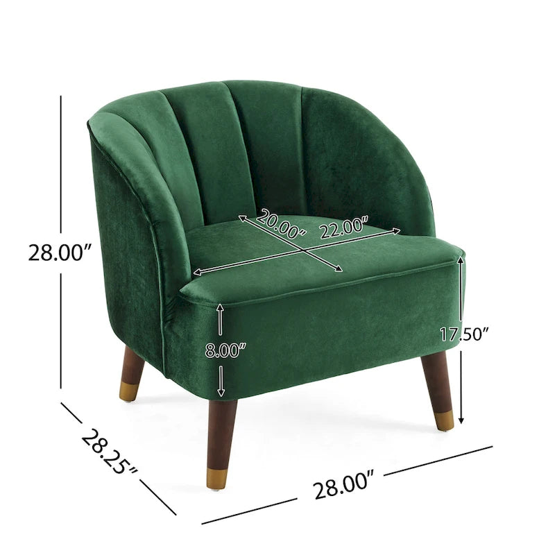 Fauteuil d'appoint en velours de 71,75 cm avec dossier capitonné et pieds en bois d'hévéa | 4 coloris