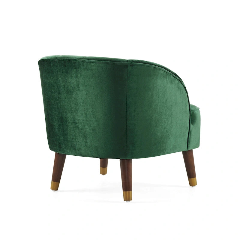 Fauteuil d'appoint en velours de 71,75 cm avec dossier capitonné et pieds en bois d'hévéa | 4 coloris