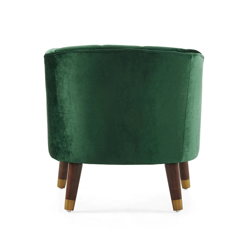 Fauteuil d'appoint en velours de 71,75 cm avec dossier capitonné et pieds en bois d'hévéa | 4 coloris