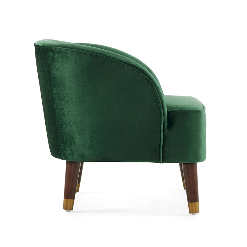 Fauteuil d'appoint en velours de 71,75 cm avec dossier capitonné et pieds en bois d'hévéa | 4 coloris