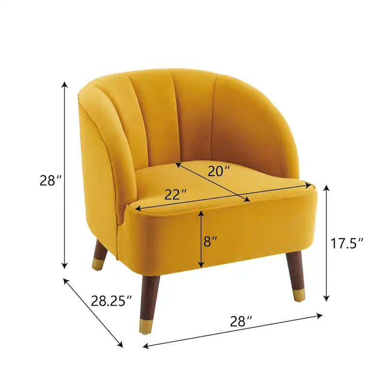 Fauteuil d'appoint en velours de 71,75 cm avec dossier capitonné et pieds en bois d'hévéa | 4 coloris