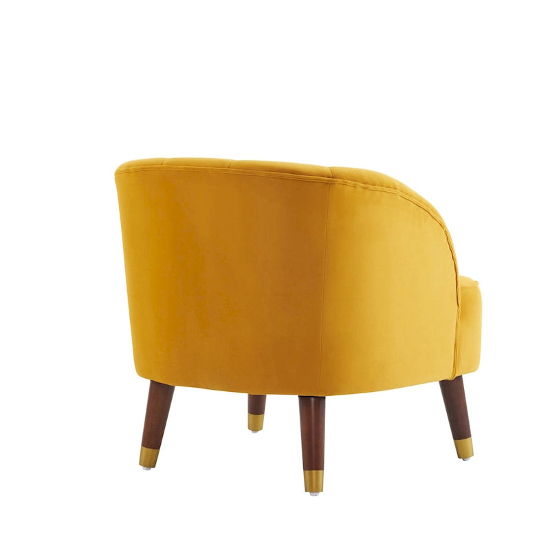 Fauteuil d'appoint en velours de 71,75 cm avec dossier capitonné et pieds en bois d'hévéa | 4 coloris