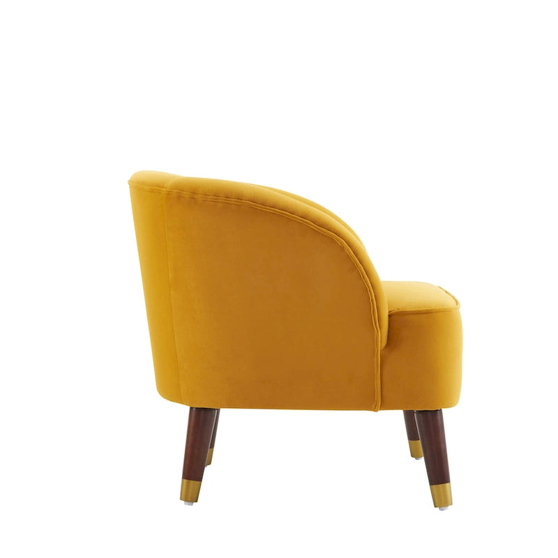 Fauteuil d'appoint en velours de 71,75 cm avec dossier capitonné et pieds en bois d'hévéa | 4 coloris