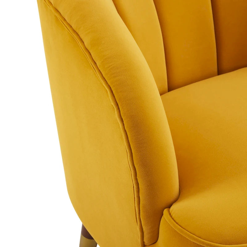Fauteuil d'appoint en velours de 71,75 cm avec dossier capitonné et pieds en bois d'hévéa | 4 coloris