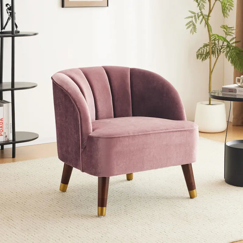 Fauteuil d'appoint en velours de 71,75 cm avec dossier capitonné et pieds en bois d'hévéa | 4 coloris