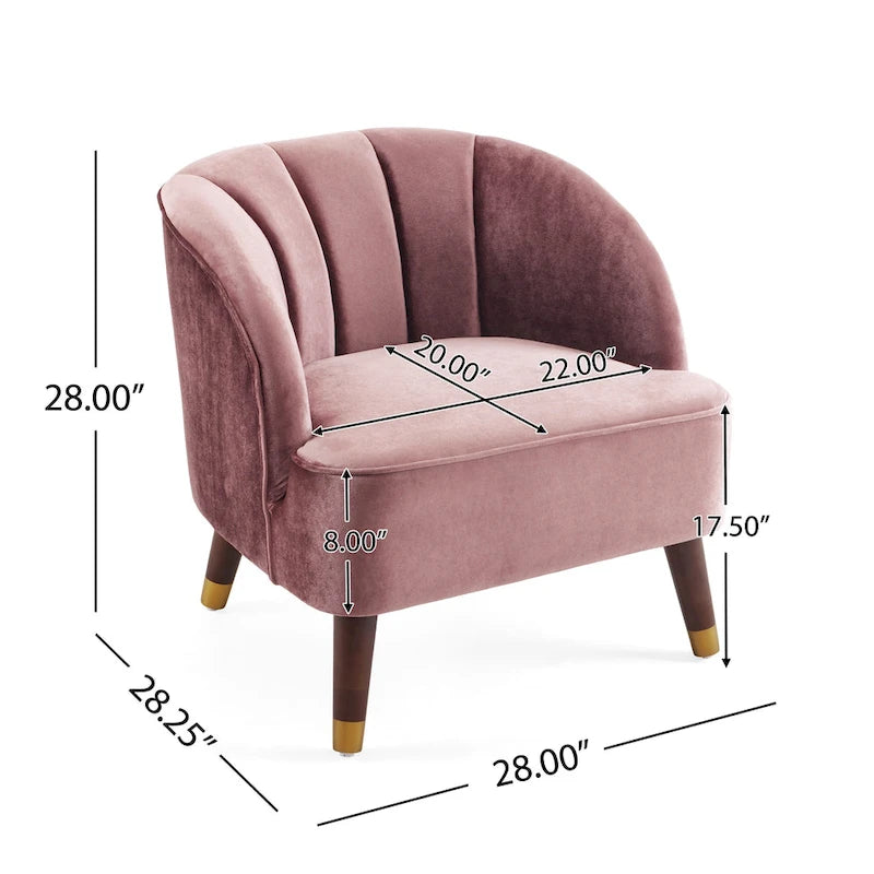 Fauteuil d'appoint en velours de 71,75 cm avec dossier capitonné et pieds en bois d'hévéa | 4 coloris