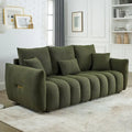 Canapé 3 places en velours Teddy avec coussins de dossier et cadre en bois massif | 208 cm (L) | Capacité de 340 kg | Vert