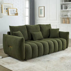 Green Teddy 3-seater Sofa with Back Pillows and Wood Frame