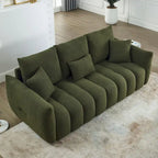 Canapé 3 places en velours Teddy avec coussins de dossier et cadre en bois massif | 208 cm (L) | Capacité de 340 kg | Vert