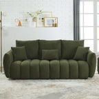 Canapé 3 places en velours Teddy avec coussins de dossier et cadre en bois massif | 208 cm (L) | Capacité de 340 kg | Vert