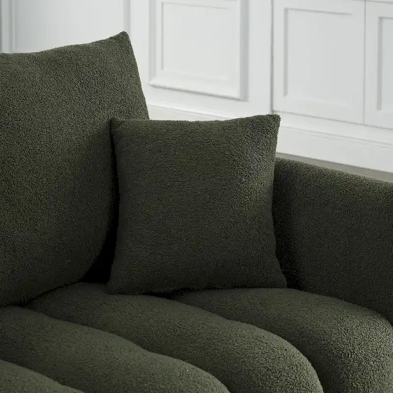 Canapé 3 places en velours Teddy avec coussins de dossier et cadre en bois massif | 208 cm (L) | Capacité de 340 kg | Vert