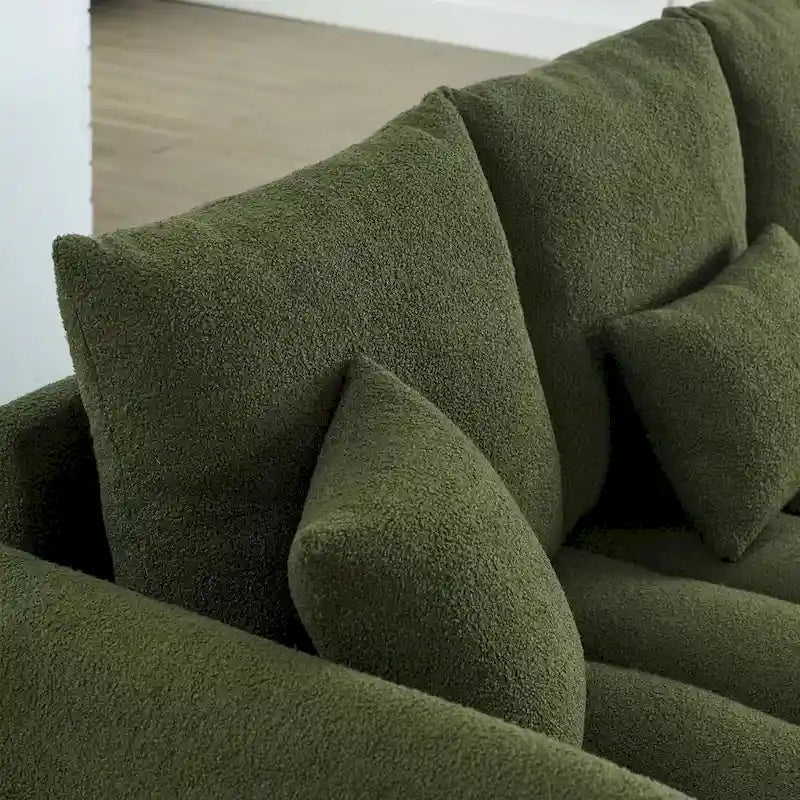 Canapé 3 places en velours Teddy avec coussins de dossier et cadre en bois massif | 208 cm (L) | Capacité de 340 kg | Vert