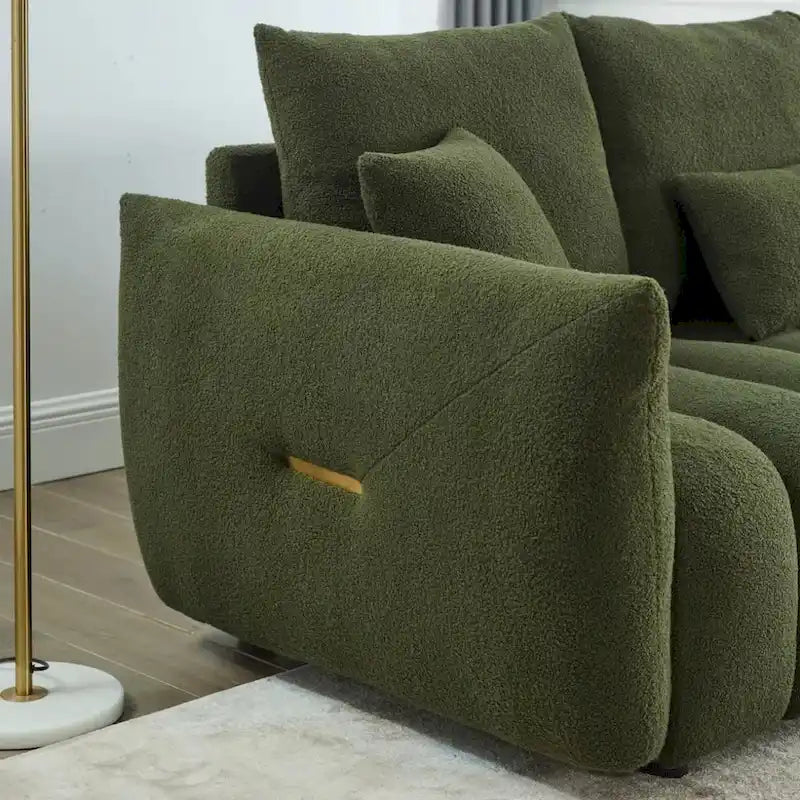 Canapé 3 places en velours Teddy avec coussins de dossier et cadre en bois massif | 208 cm (L) | Capacité de 340 kg | Vert