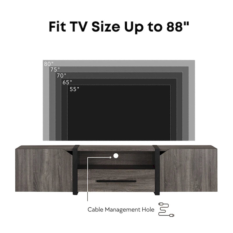 Meuble TV de rangement multifonctionnel Sawa Rustique 81" à 5 étagères – Meuble média de style ferme