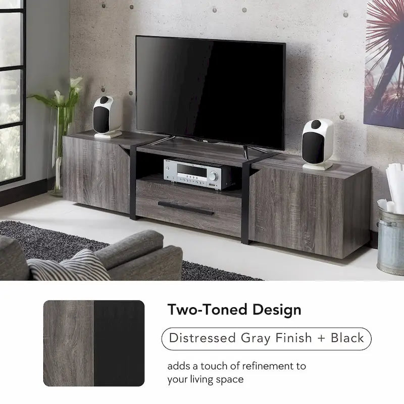 Meuble TV de rangement multifonctionnel Sawa Rustique 81" à 5 étagères – Meuble média de style ferme