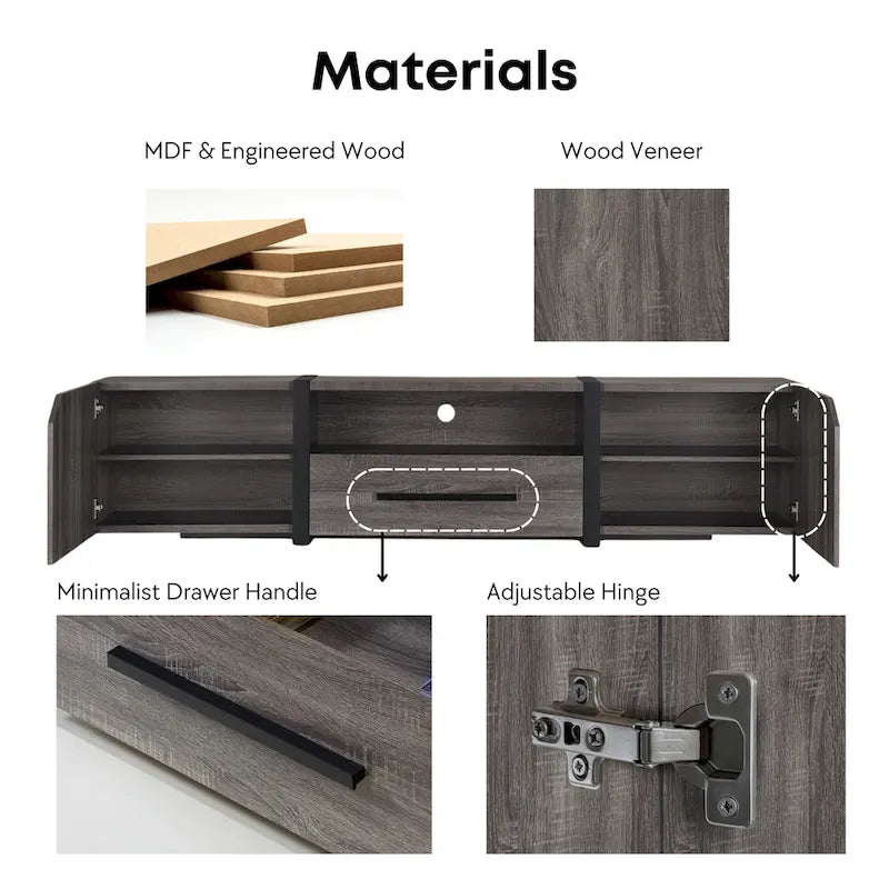 Meuble TV de rangement multifonctionnel Sawa Rustique 81" à 5 étagères – Meuble média de style ferme