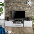 Meuble TV de rangement multifonctionnel Sawa Rustique 81" à 5 étagères – Meuble média de style ferme