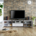 Meuble TV de rangement multifonctionnel Sawa Rustique 81" à 5 étagères – Meuble média de style ferme