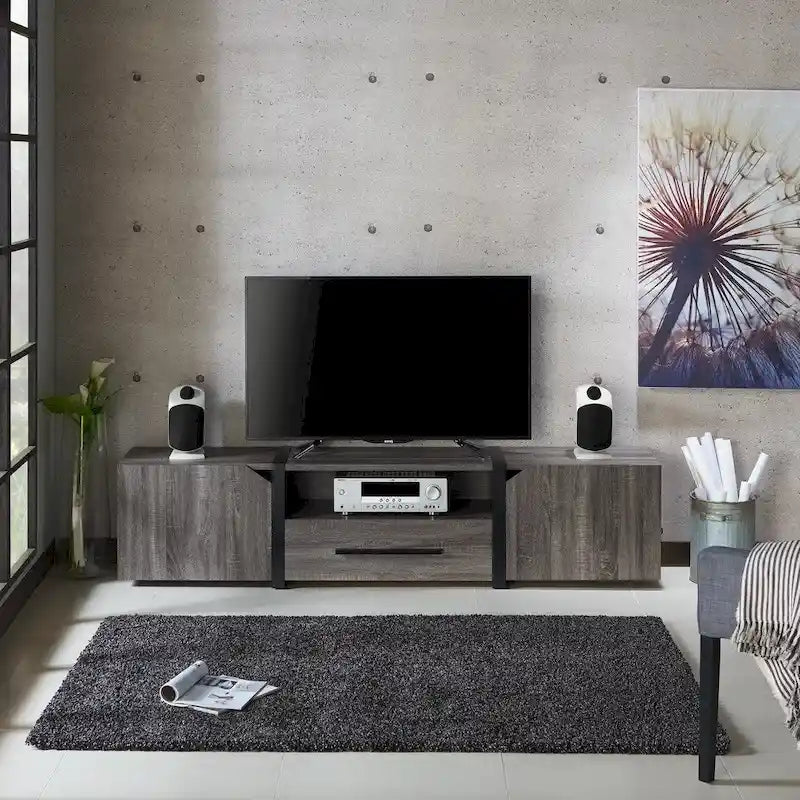 Meuble TV de rangement multifonctionnel Sawa Rustique 81" à 5 étagères – Meuble média de style ferme
