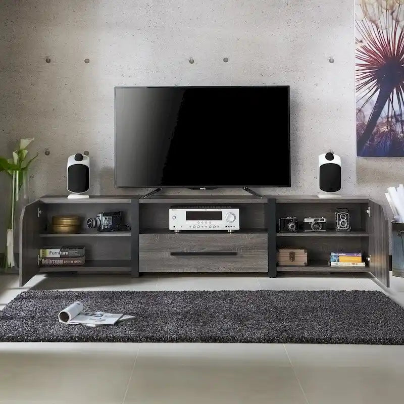 Meuble TV de rangement multifonctionnel Sawa Rustique 81" à 5 étagères – Meuble média de style ferme