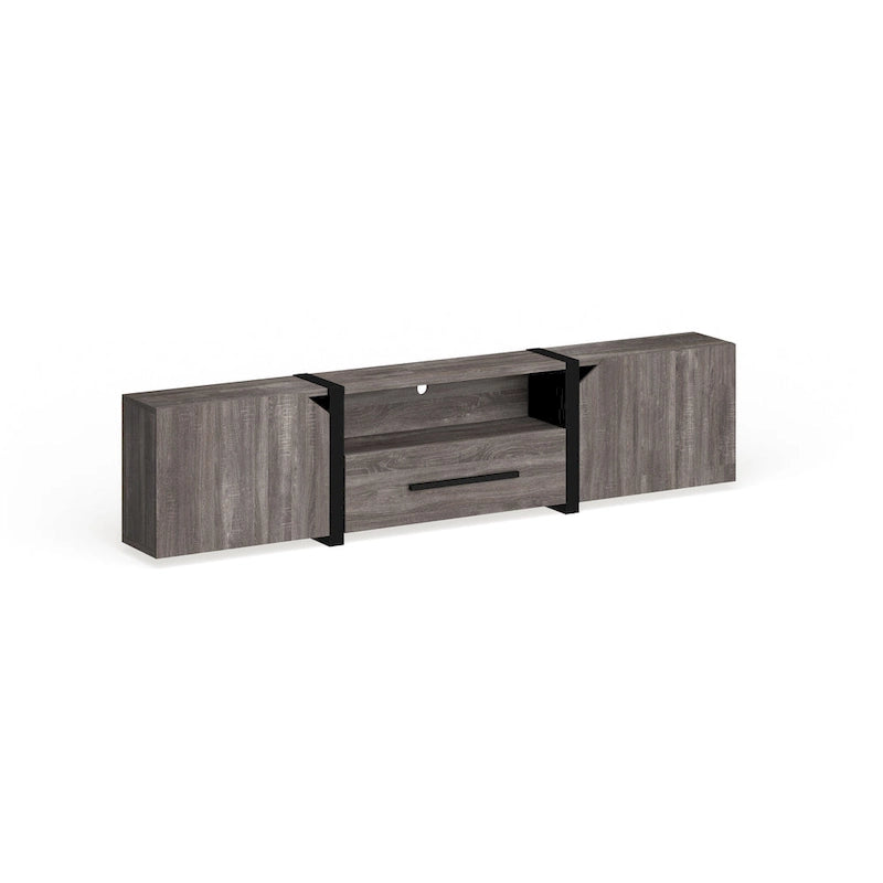 Meuble TV de rangement multifonctionnel Sawa Rustique 81" à 5 étagères – Meuble média de style ferme