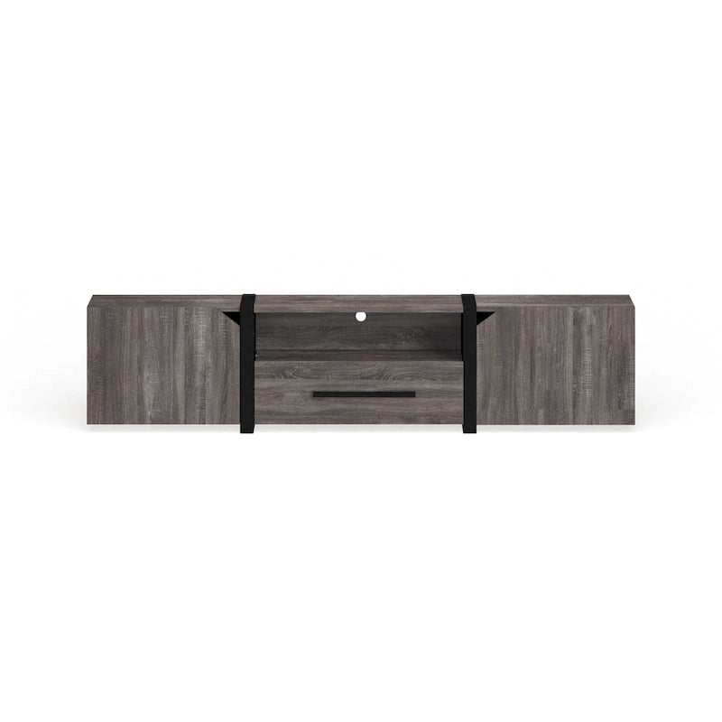 Meuble TV de rangement multifonctionnel Sawa Rustique 81" à 5 étagères – Meuble média de style ferme