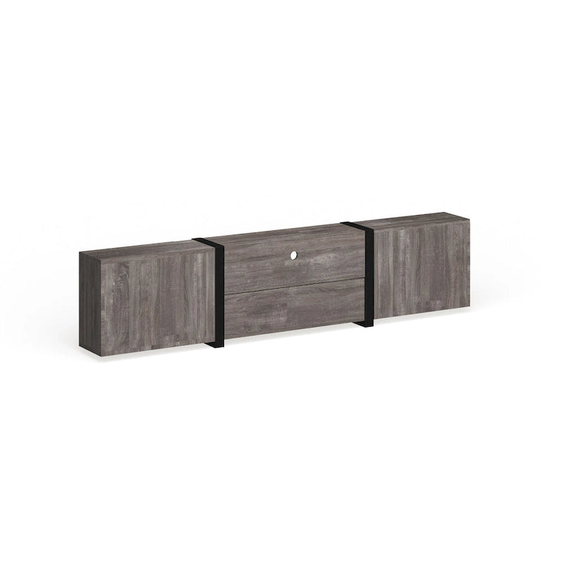 Meuble TV de rangement multifonctionnel Sawa Rustique 81" à 5 étagères – Meuble média de style ferme