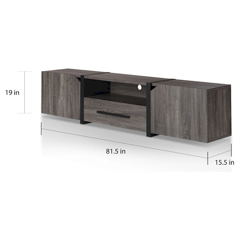 Meuble TV de rangement multifonctionnel Sawa Rustique 81" à 5 étagères – Meuble média de style ferme