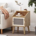 Table d'appoint contemporaine Merlack avec niche – Table d'appoint avec accent rotin et rangement