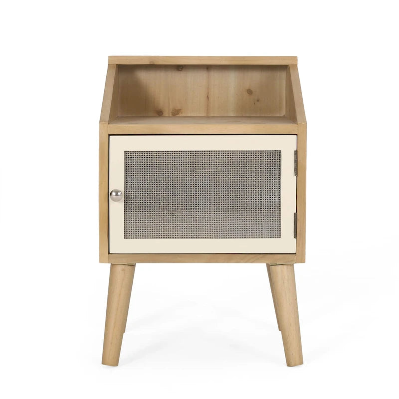 Table d'appoint contemporaine Merlack avec niche – Table d'appoint avec accent rotin et rangement