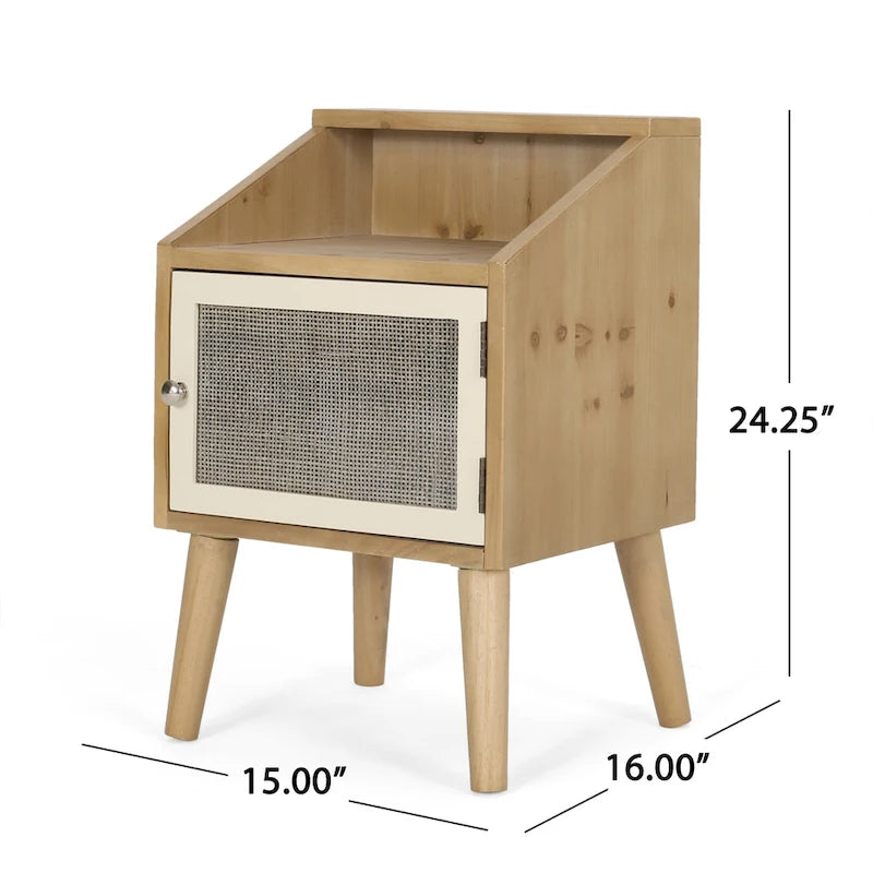 Table d'appoint contemporaine Merlack avec niche – Table d'appoint avec accent rotin et rangement