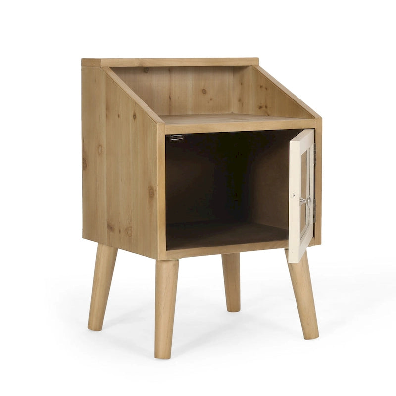 Table d'appoint contemporaine Merlack avec niche – Table d'appoint avec accent rotin et rangement