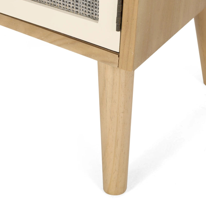 Table d'appoint contemporaine Merlack avec niche – Table d'appoint avec accent rotin et rangement