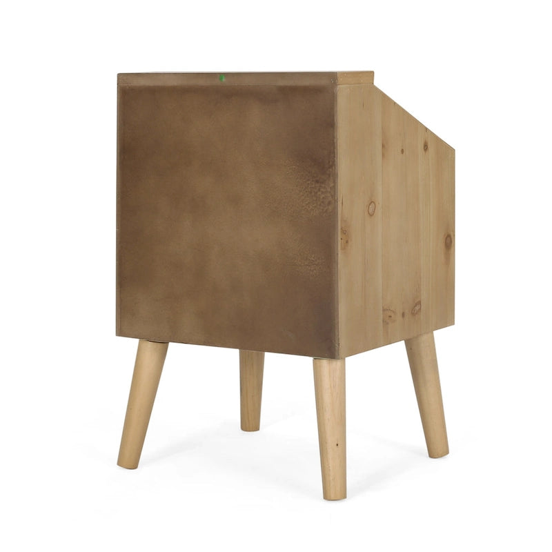 Table d'appoint contemporaine Merlack avec niche – Table d'appoint avec accent rotin et rangement
