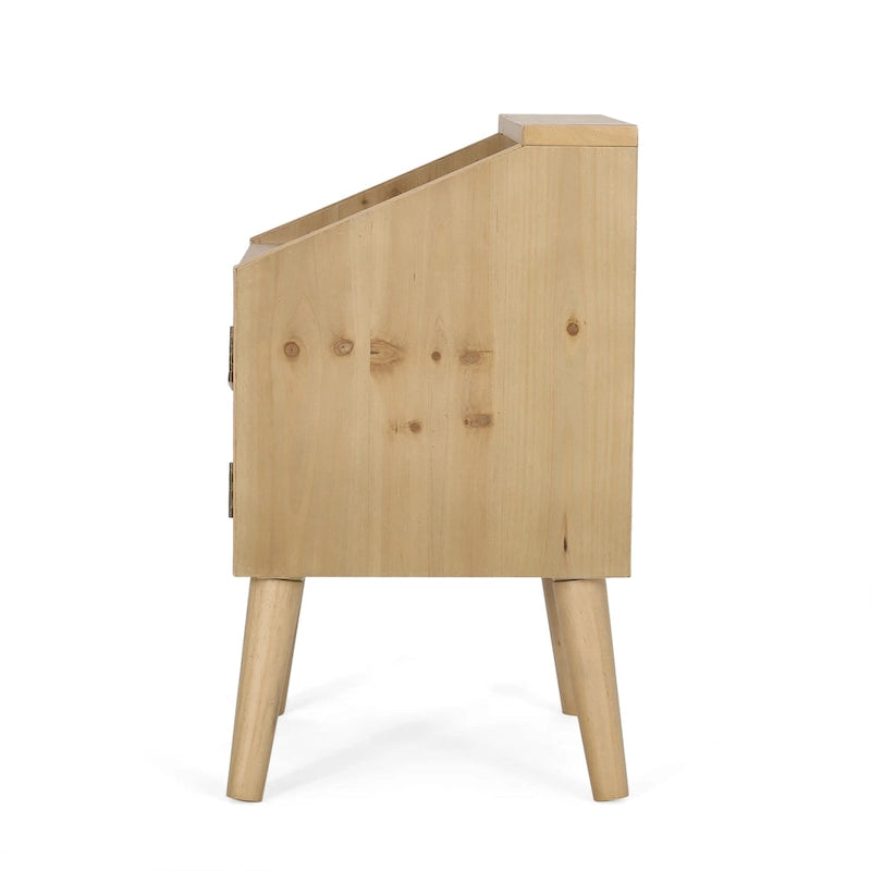 Table d'appoint contemporaine Merlack avec niche – Table d'appoint avec accent rotin et rangement