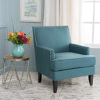 Fauteuil Club en Tissu Clouté – Fauteuil d'Appoint Extra Rembourré avec Pieds en Bois de Bouleau
