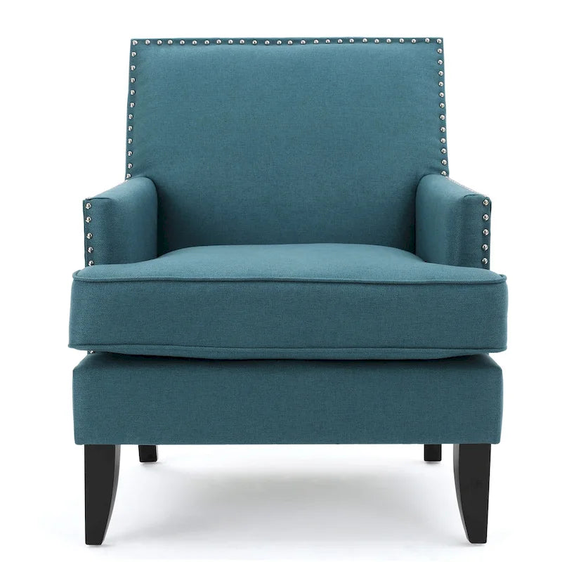Fauteuil Club en Tissu Clouté – Fauteuil d'Appoint Extra Rembourré avec Pieds en Bois de Bouleau