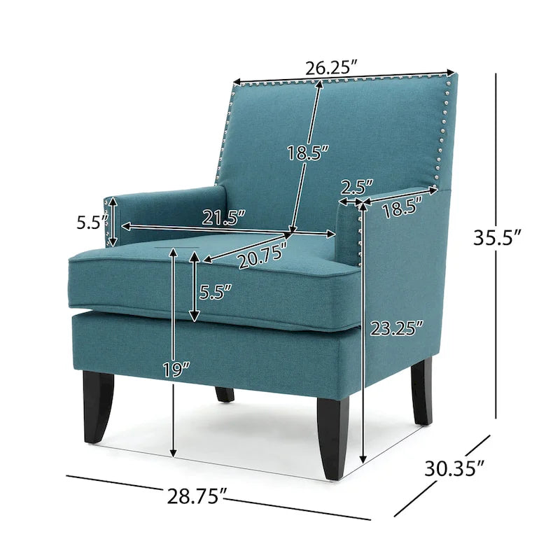 Fauteuil Club en Tissu Clouté – Fauteuil d'Appoint Extra Rembourré avec Pieds en Bois de Bouleau