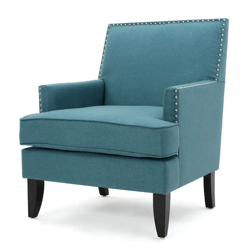 Fauteuil Club en Tissu Clouté – Fauteuil d'Appoint Extra Rembourré avec Pieds en Bois de Bouleau