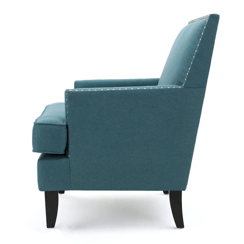 Fauteuil Club en Tissu Clouté – Fauteuil d'Appoint Extra Rembourré avec Pieds en Bois de Bouleau