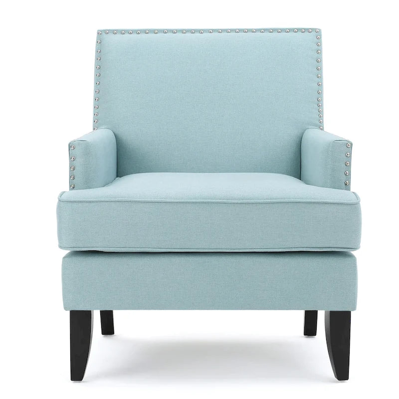 Fauteuil Club en Tissu Clouté – Fauteuil d'Appoint Extra Rembourré avec Pieds en Bois de Bouleau